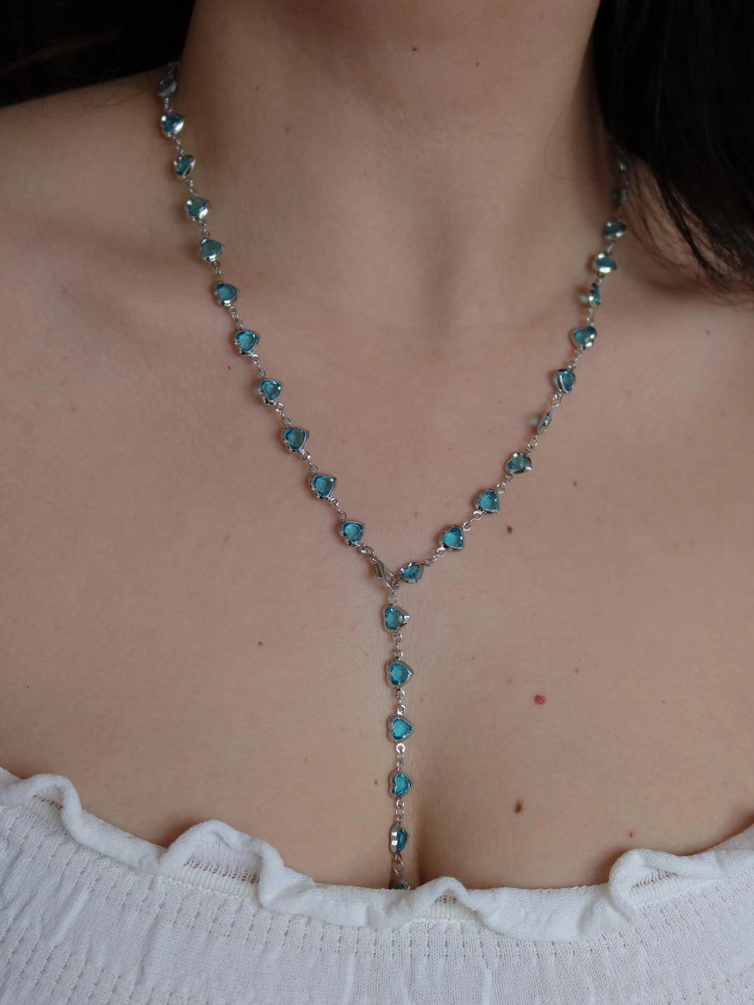 Blue Heart Y Necklace
