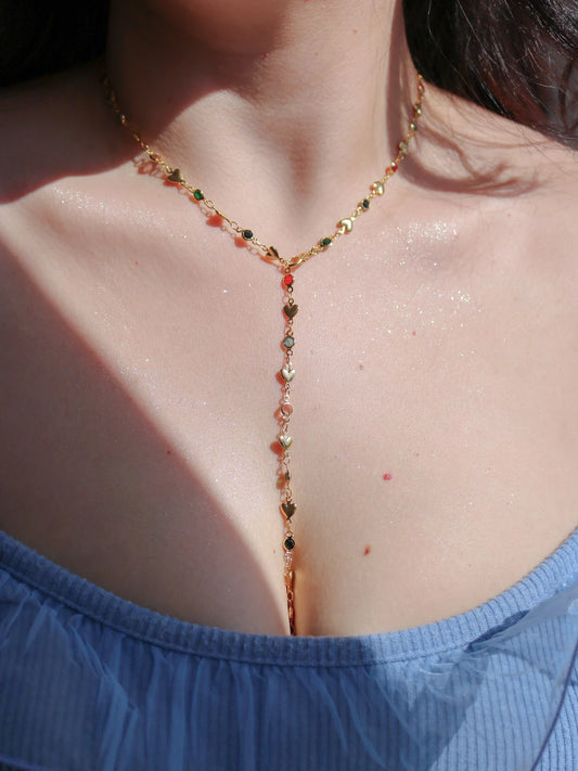Colorful Heart Gems Y Necklace