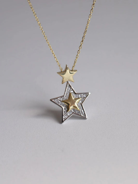 Golden Star Necklace, 925 Sterling Silver