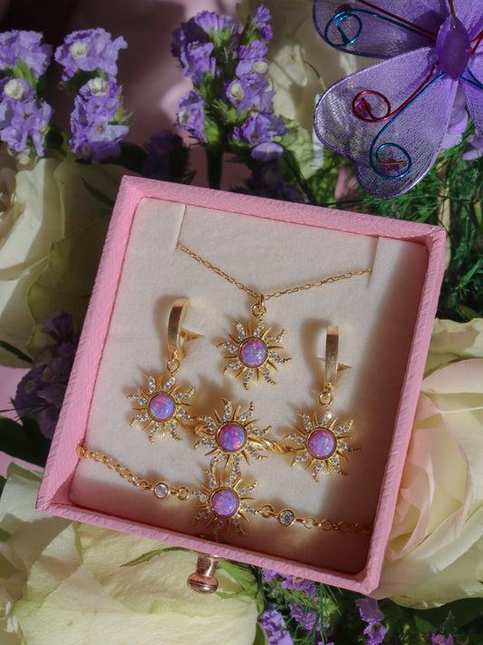 Rapunzel Sun Opal Set With Bracelet, 925 Sterling Silver, Princess Jewelry