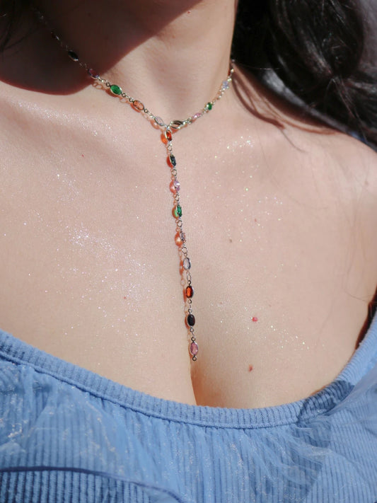 Oval Colorful Multiple Gems Y Necklace
