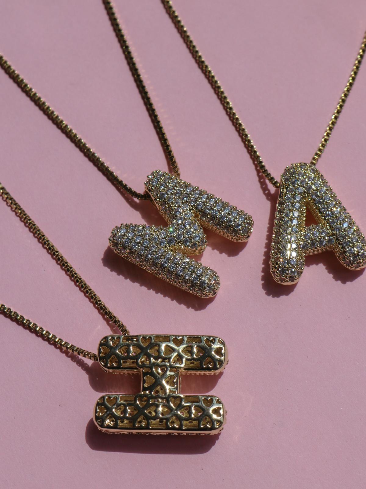 Balloon Letter with Zirconia Stones Steel Necklace