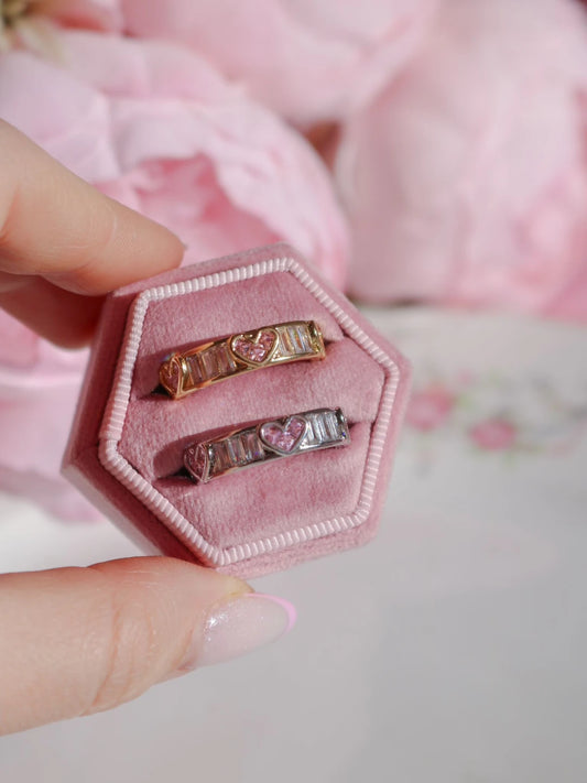 Pink Baguette Heart Ring