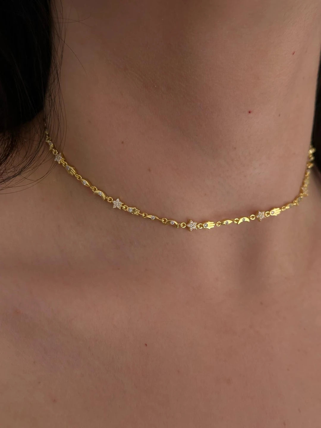 White Fatima's Starry Hand 925 Silver Necklace, 925 Sterling Silver