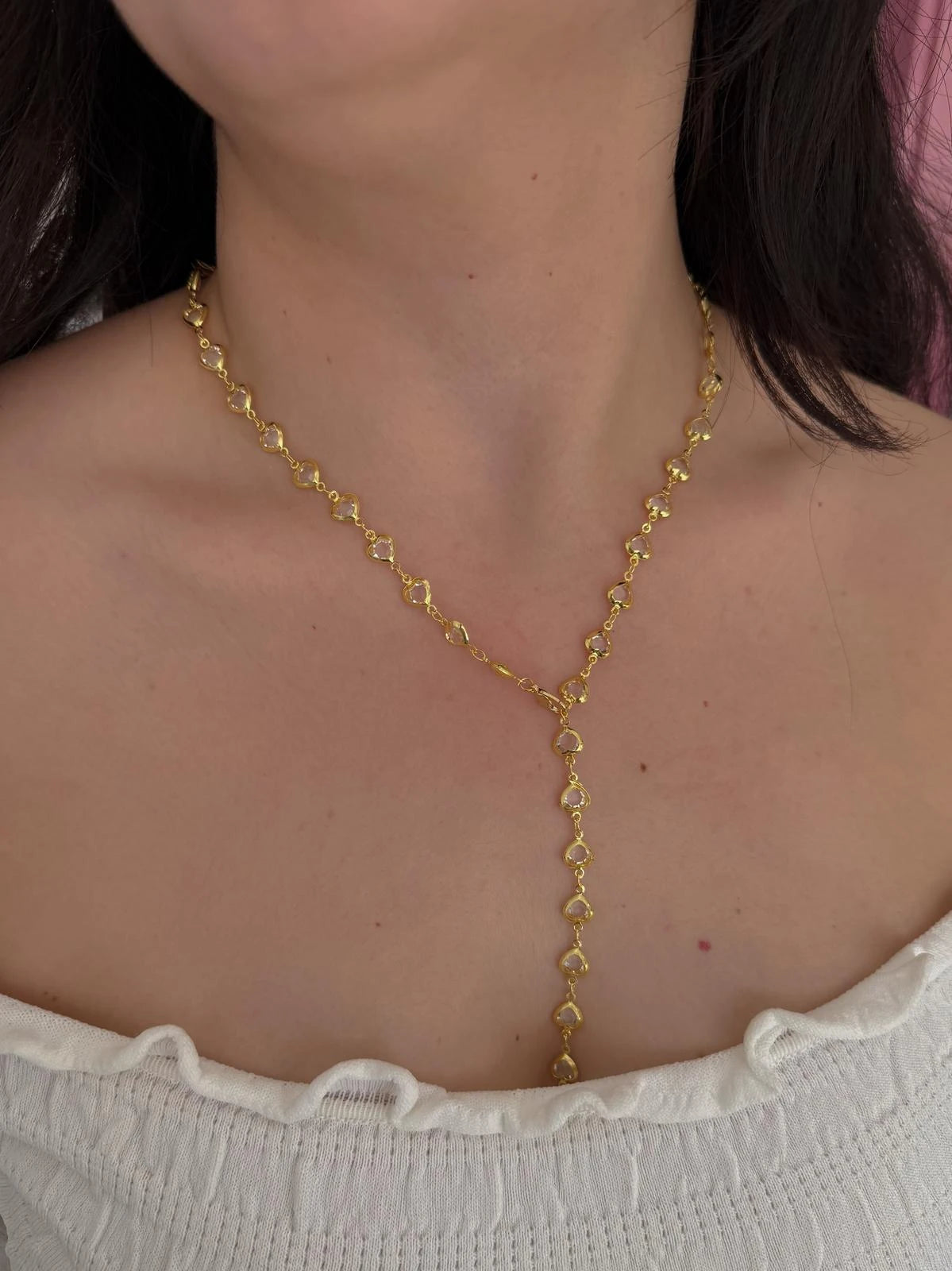 White Heart Y Necklace