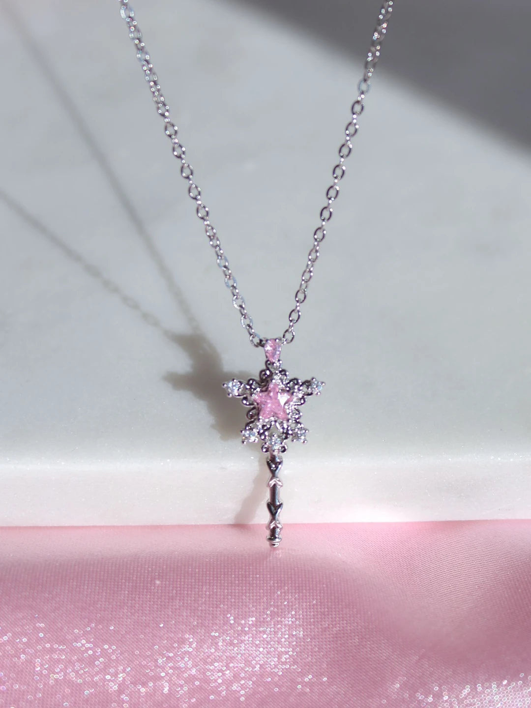 Pink Star Power Steel Necklace