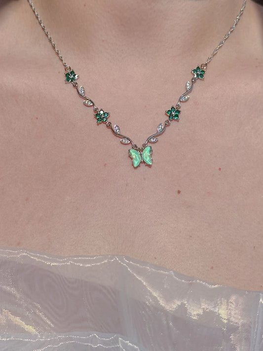 Green Butterfly Garden Necklace