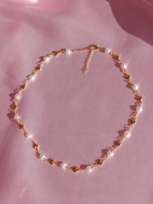 Endless Heart Necklace with Pearls