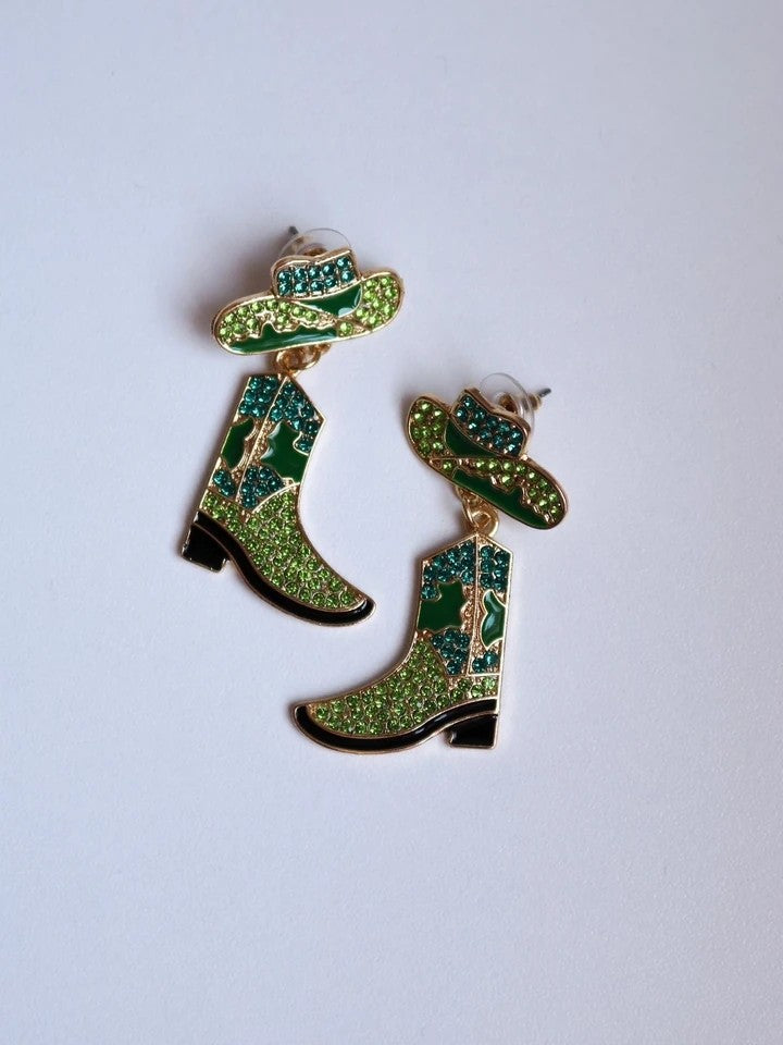 Green Cowboy Boots Earrings