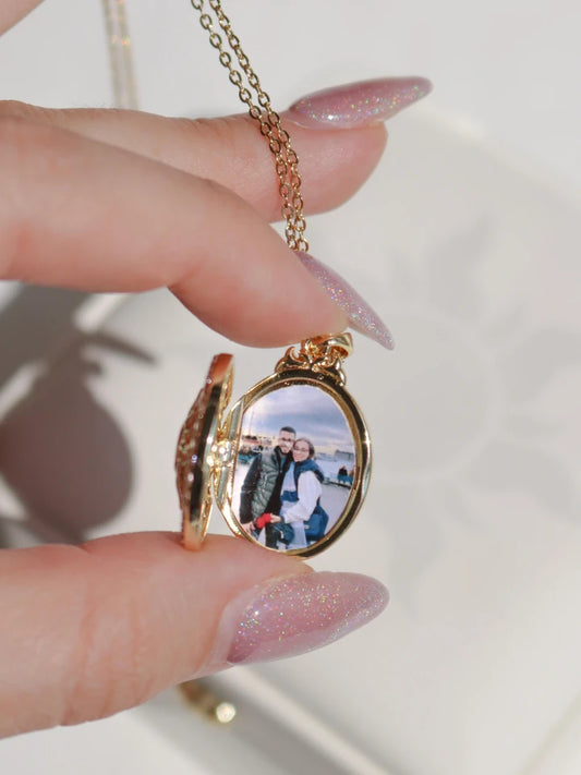 Solar Flame Personalized Photo Locket Steel Necklace