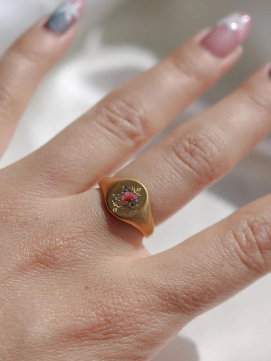 Vintage Abonica Flower Steel Ring