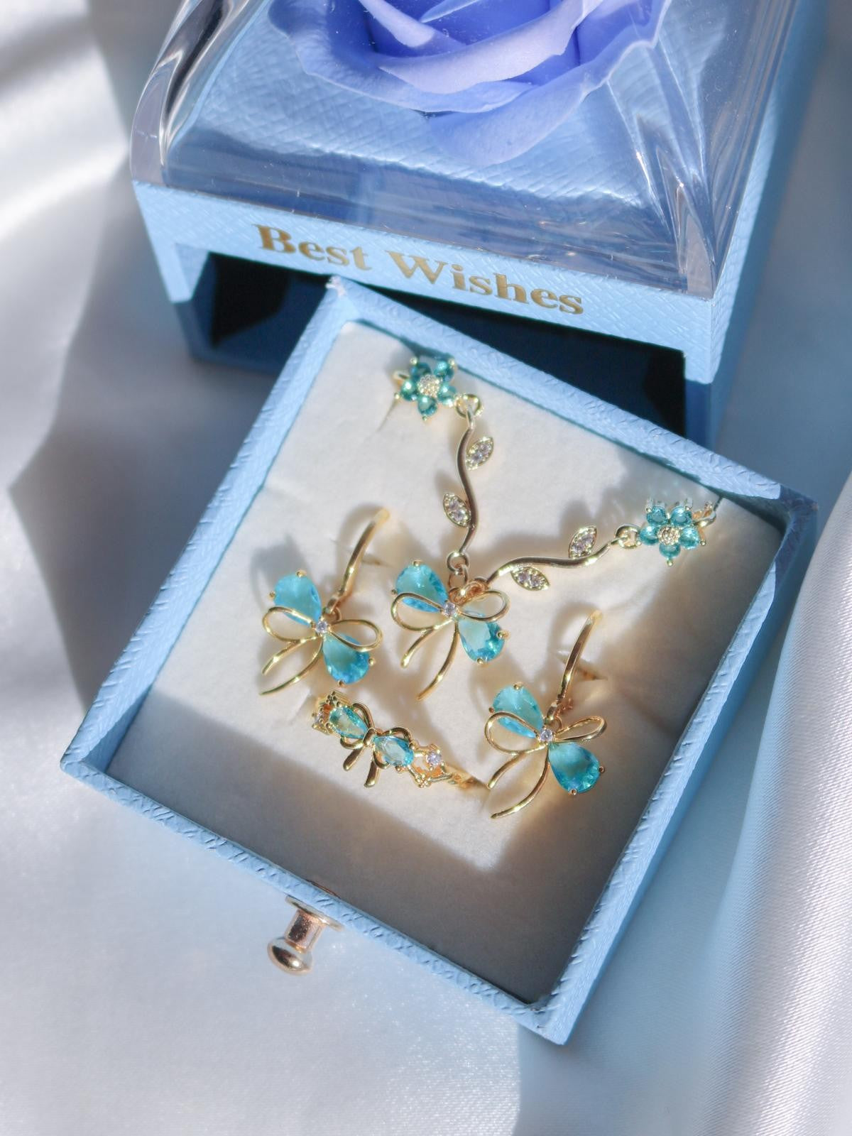 Blue Ribbon Garden Bracelet, Earrings, Ring Set