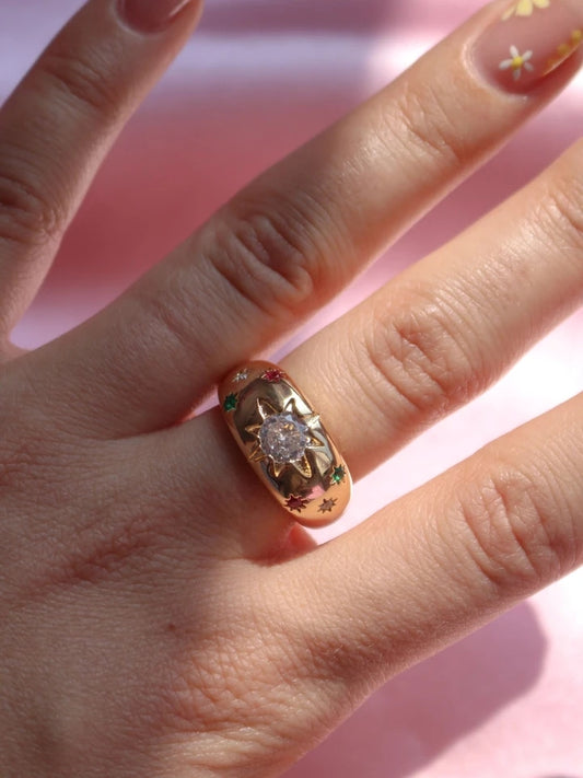 Vintage Colorful Flower Glow Ring