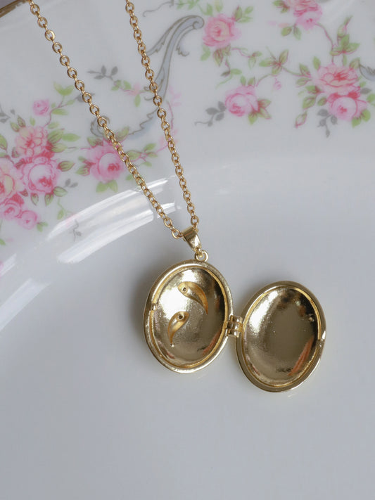 Golden Dolphin Spirit Personalized Photo Locket Necklace