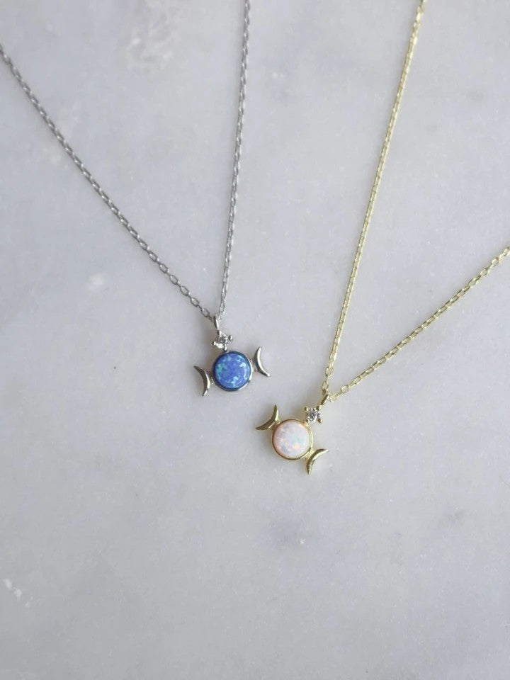 Phases Of The Moon Opal 925 Silver Necklace