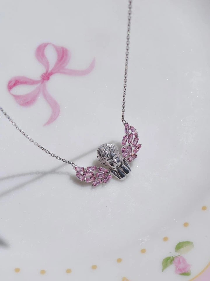 Pink Diamond Angel 925 Silver Necklace