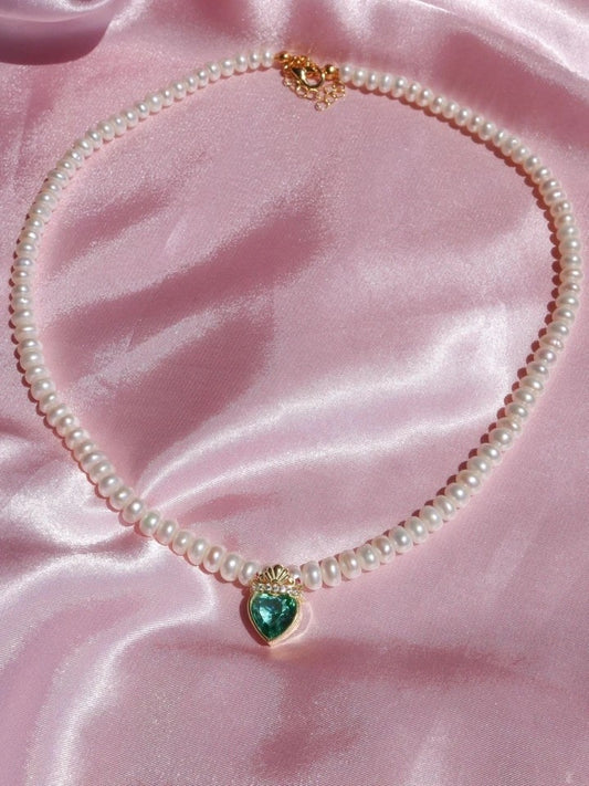 Ariel Crown Heart Pearl 925 Silver Necklace
