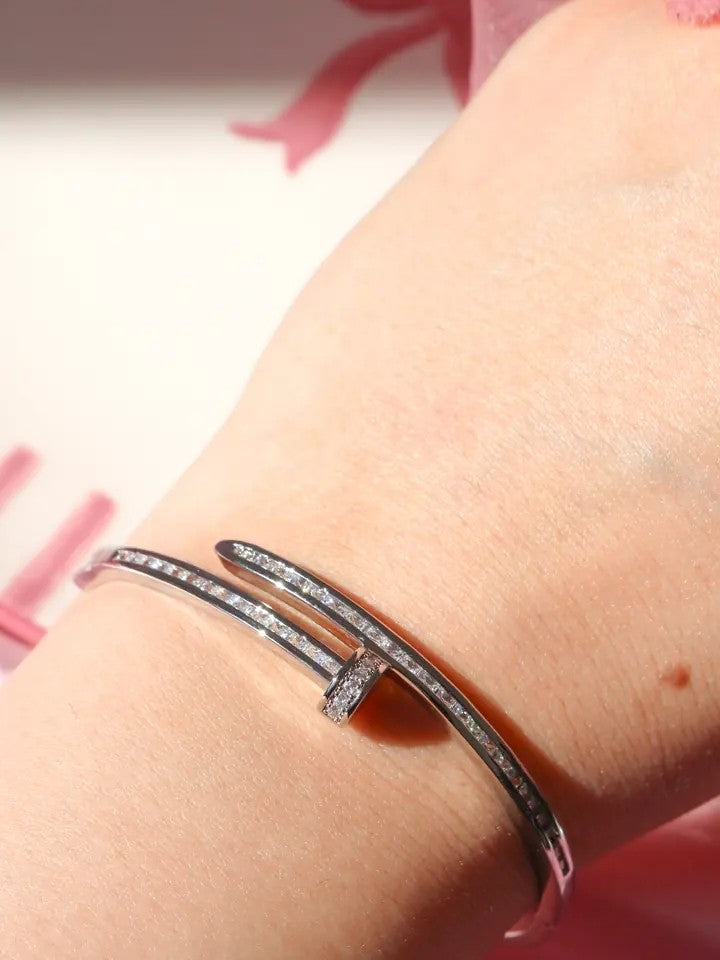 Studded Nail Steel Bracelet with Stone