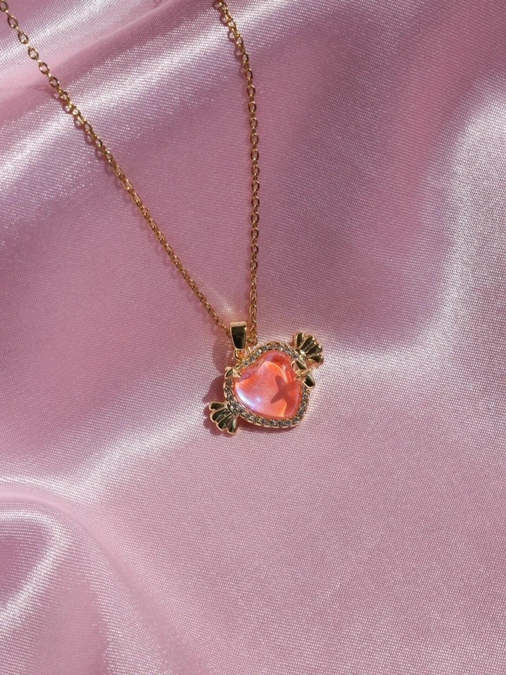 Coral Heart Necklace Steel