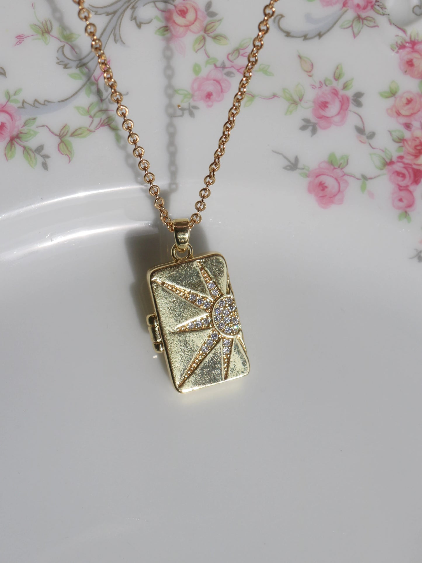 Golden Sun Book Of Memories Personalized Photo Locket Necklace