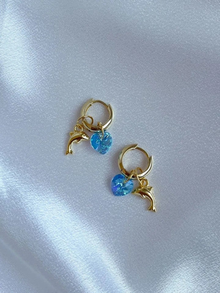 Dolphin And Blue Swarovski Hoop Earrings