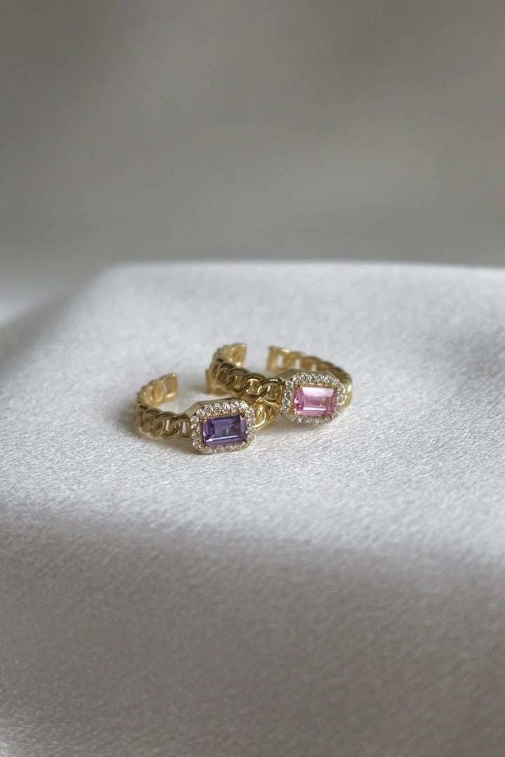 Baguette Stone 925 Silver Chain Ring