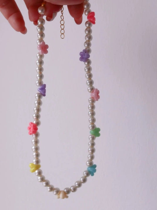 Summer Flower Glass Pearl Necklace