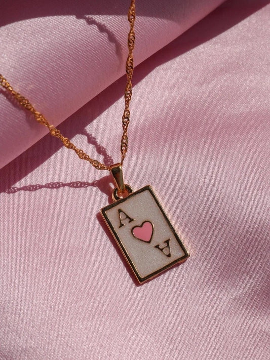 Pink Ace Playing Card Necklace