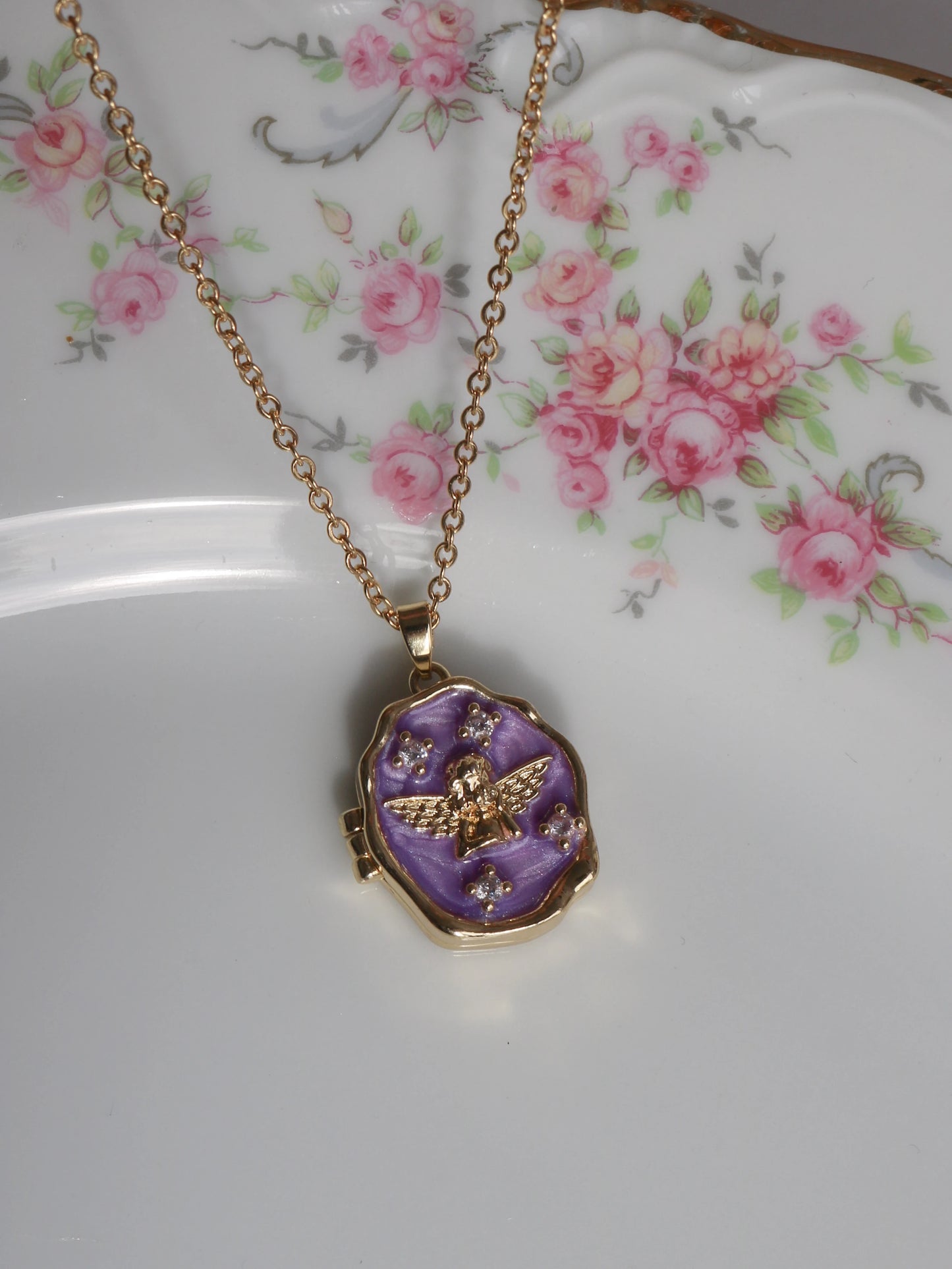 Purple Heavenly Angel Personalized Photo Locket Necklace