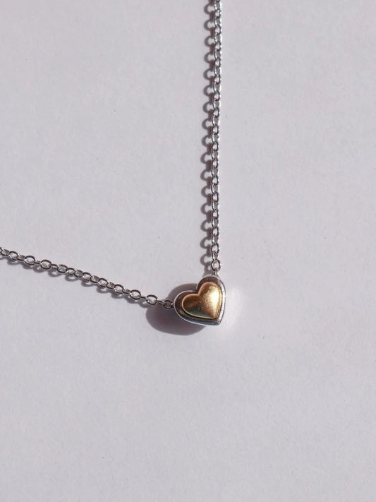 Minimal Double Color Heart Necklace 925 Silver
