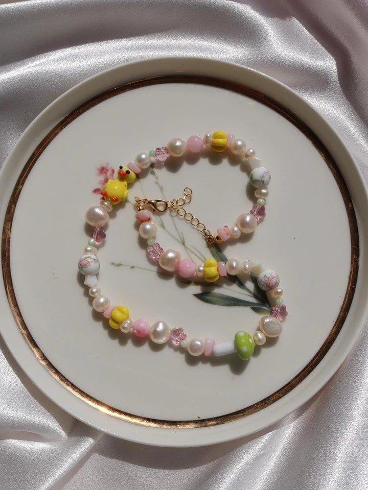Ducky Mushroom Cute Pearl Necklace