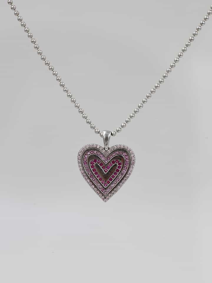 Pink Aura Heart 925 Silver Necklace