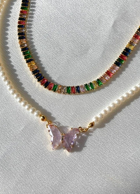 Fairy Glass Pearl Butterfly Necklace