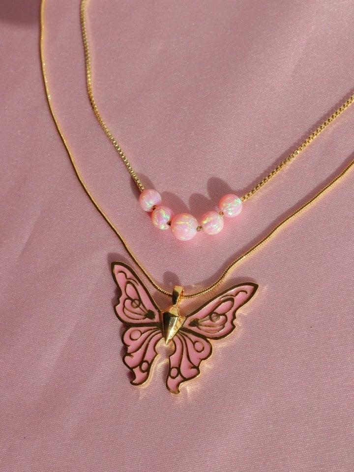 Elina Mermaid Form Pink Opal 925 Silver Necklace