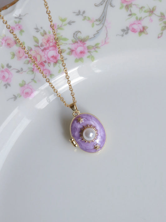 Purple Pearl Radiance Personalized Photo Locket Necklace