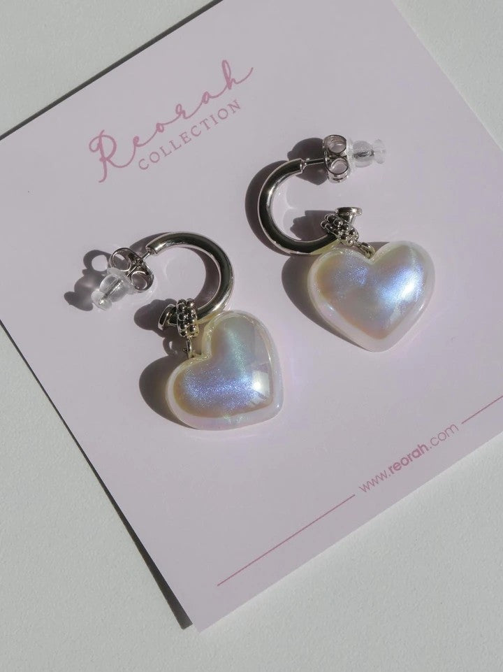White Mirage Heart Earrings