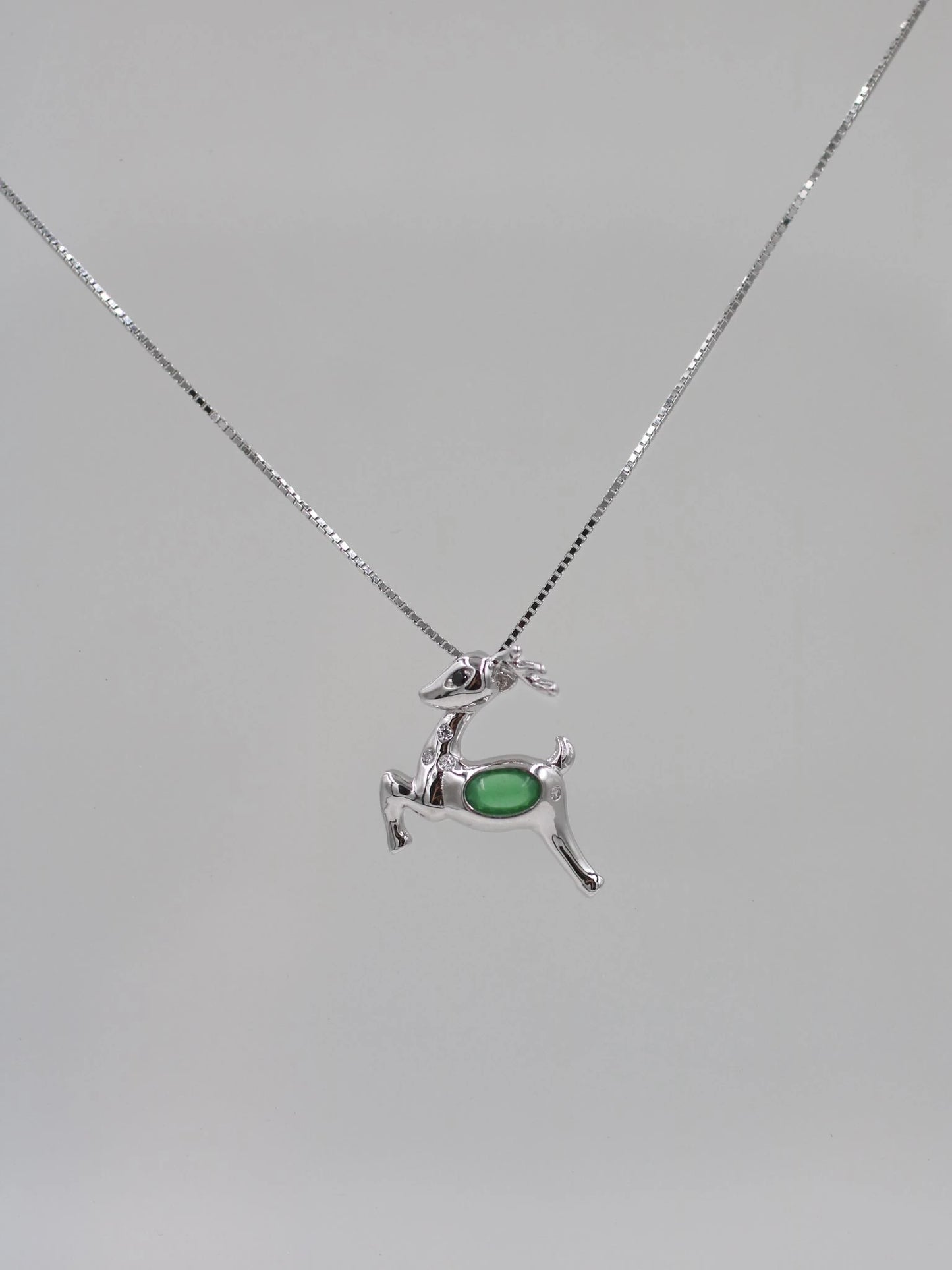 Green Forest Deer 925 Silver Necklace