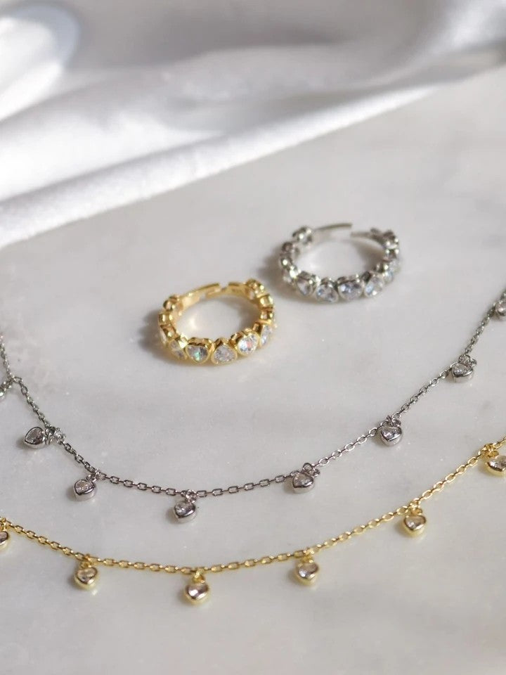 Inverted Zircon Heart 925 Silver Ring