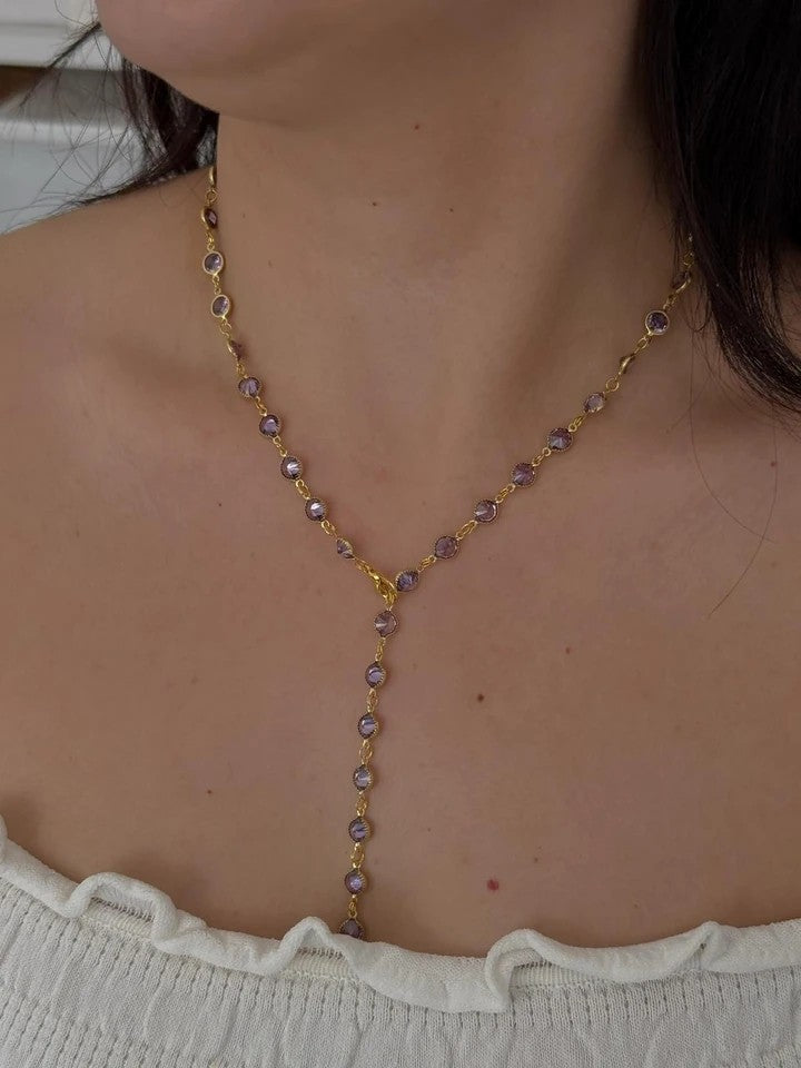 Oval Purple Y Necklace