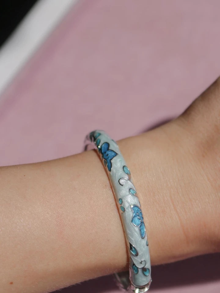 Blue Flower Enamel Cuff Bracelet