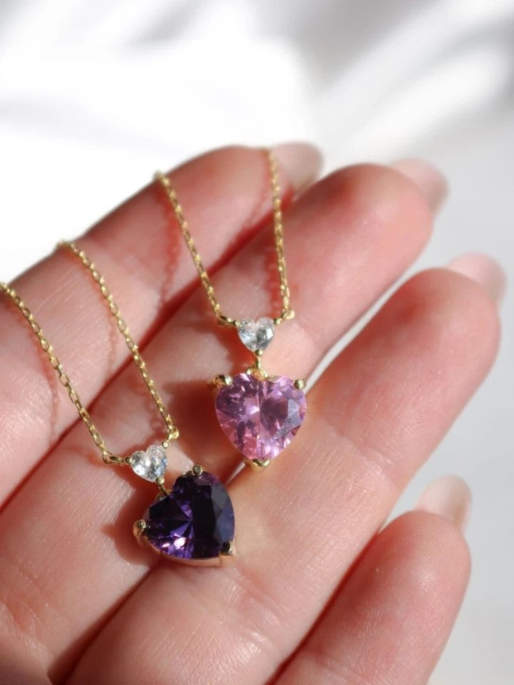 Diamond Zircon Big Heart 925 Silver Necklace