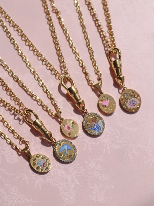 Vintage Blue Mockingbird Steel Necklace