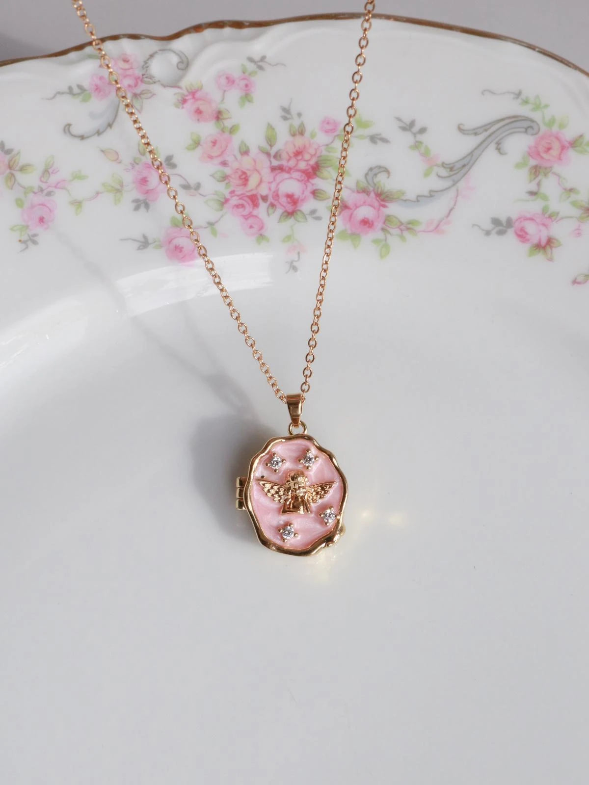 Pink Heavenly Angel Personalized Photo Locket Necklace