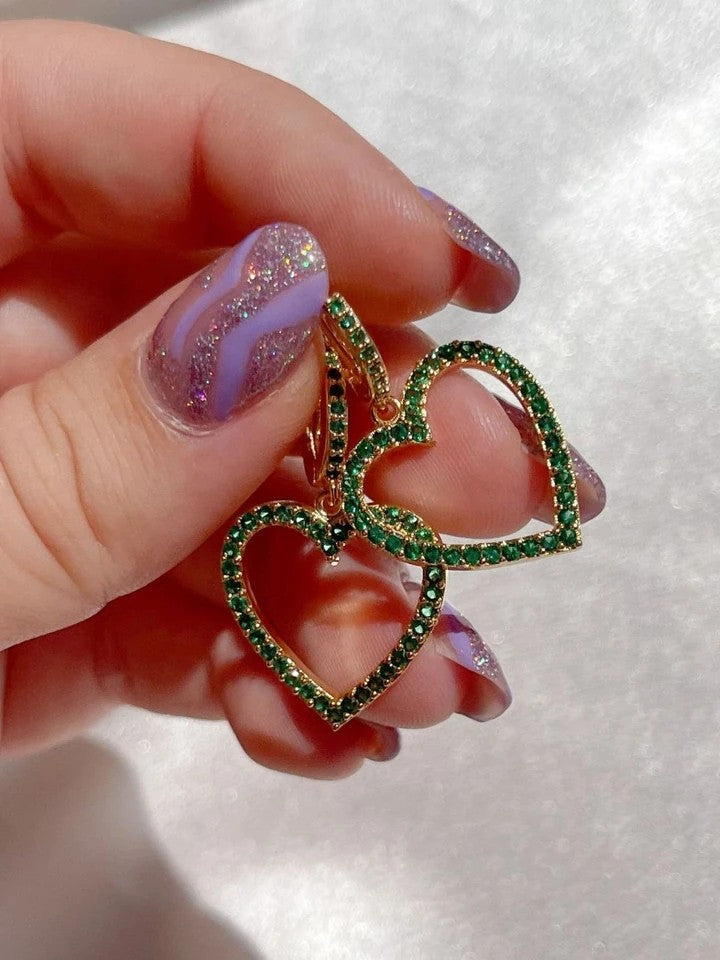 Dark Pink Zircon Stone Heart Earrings