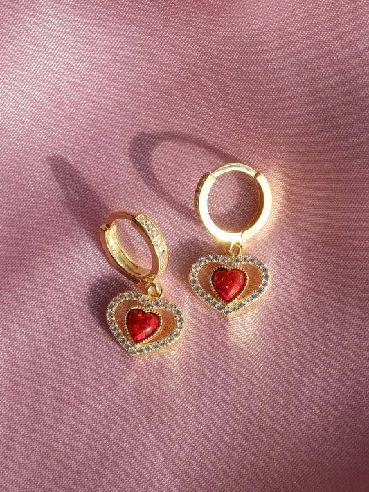 Red Opal Stone Heart Earrings 925 Silver