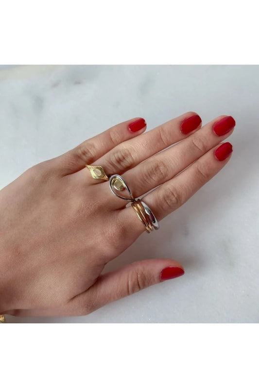 Gold-Silver Three-Row Minimal Ring