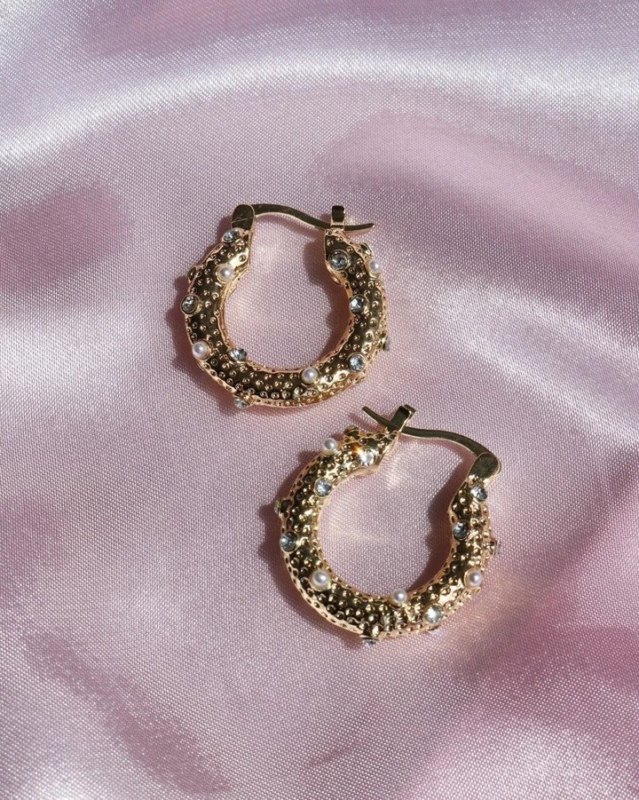 Pearl And Stone Hoop Earrings
