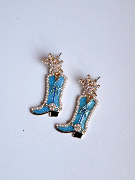 Blue Star Cowboy Boots Earrings