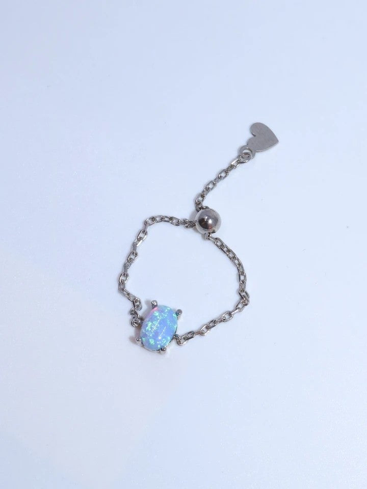 Oval Chain Ring Blue Opal 925 Sterling Silver