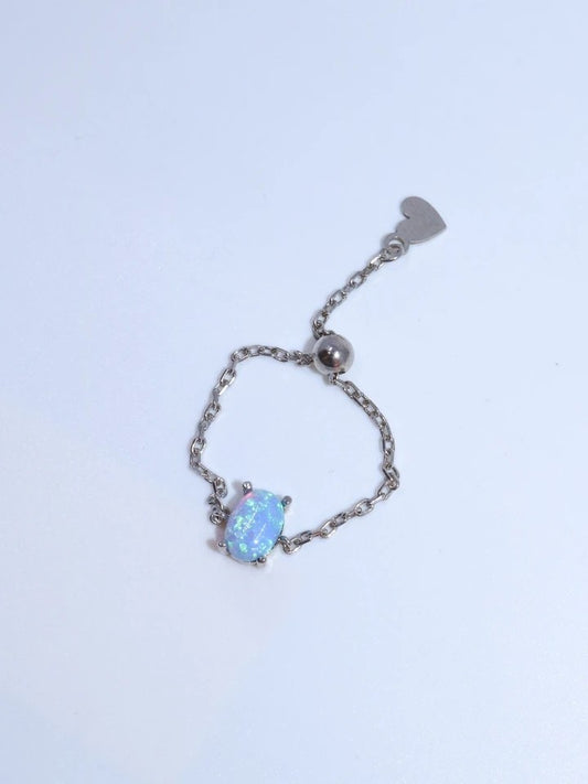 Oval Chain Ring Blue Opal 925 Sterling Silver